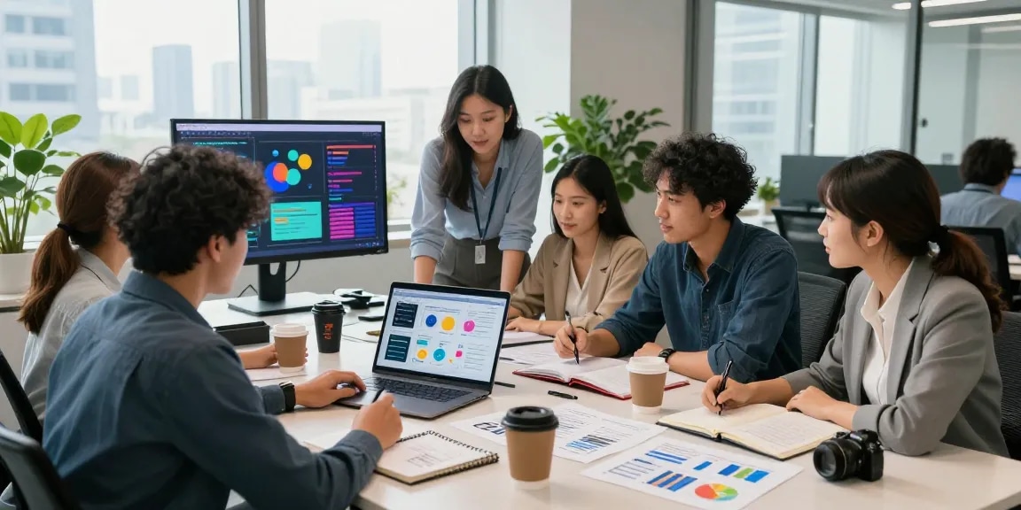 Team collaborating on a digital advertising solution in Canada, showcasing modern marketing strategy.